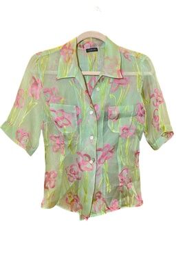 VTG Tombolini Silk Devoré Floral Blouse • Y2K Archival Cutout Tie Back 4 NWOT